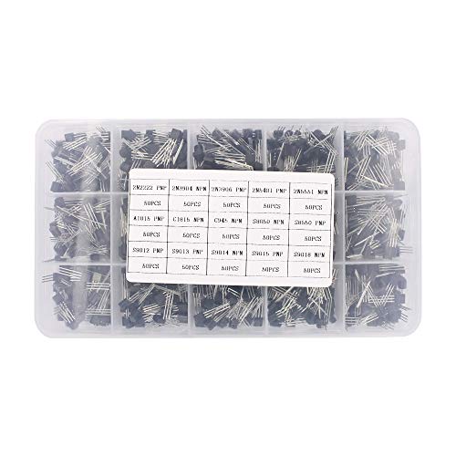 WOWOONE 750pcs 15 Values 2N2222-S9018 NPN PNP Power General Purpose Transistors Assortment Kit