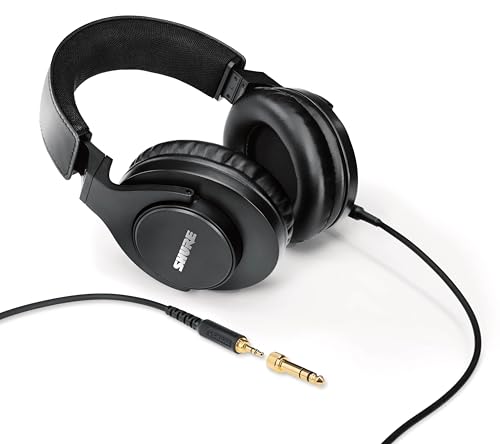 Image of Shure SRH440A Over-Ear Wired Studio Headphones - Professional Monitoring & Recording Earphones with Accurate Frequency Response, Adjustable Collapsible Design, Black | 40mm Neodymium Drivers, 10-22 Khz Response, Detachable 3 M Cable, 3.5mm Plus 1 /4 Adapter, 268 G