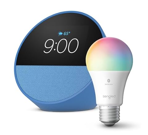 Echo Spot (2024 release) with Sengled LED Smart Light Bulb, Ocean Blue
