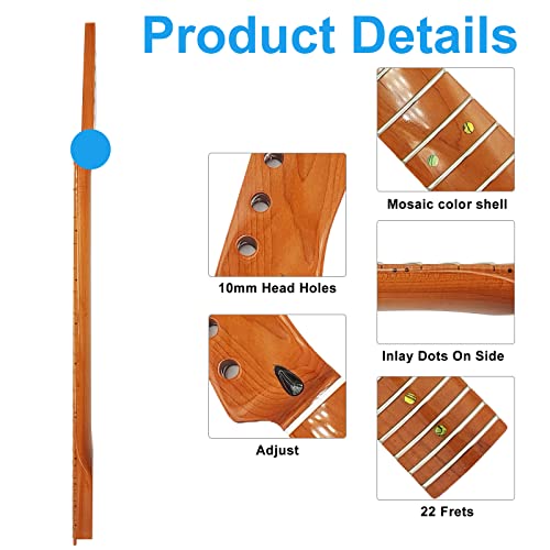 22 Frets Tl Canadian Roasted Maple, Clear Gloss Electric Guitar Neck, Skunk Stripe Back Inlay, 14" Fretboard Radius, Bone Nut #TOP5