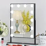 FENCHILIN Lighted Makeup Mirror Hollywood Mirror Vanity Makeup mirror with Light Smart Touch Control 3Colors Dimable Light Detachable 10X Magnification 360°rotation(Black)