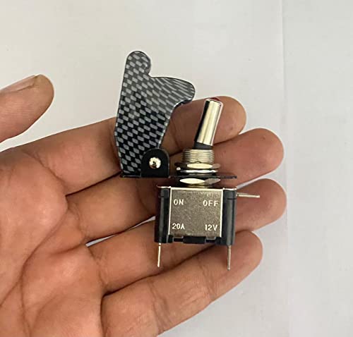 Image of Carbon ROCKER PILOT Toggle Switch WiTH Aircraft Safety Cover Rocker Toggle Switch 12V 20A ON /Off Togglle Swiitch LED Light Illuminated 3Pin for All Vehicles