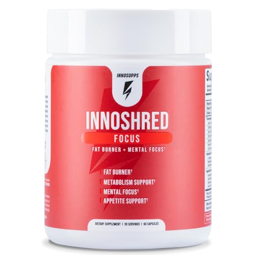 Inno Shred Focus Day Time Fat Burner, 100mg Capsimax, Grains of Paradise, Organic Caffeine, Green Tea Extract, Appetite Suppressant, Weight Loss Support, 60 Veggie Capsules (60 Capsules, with Focus)