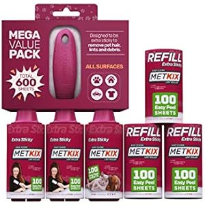 Metkix Lint Rollers for Pet Hair Remover Extra Sticky Mega Value Set 600 Sheets Pet Lint Brush Fur Lint Remover Cat Dog
