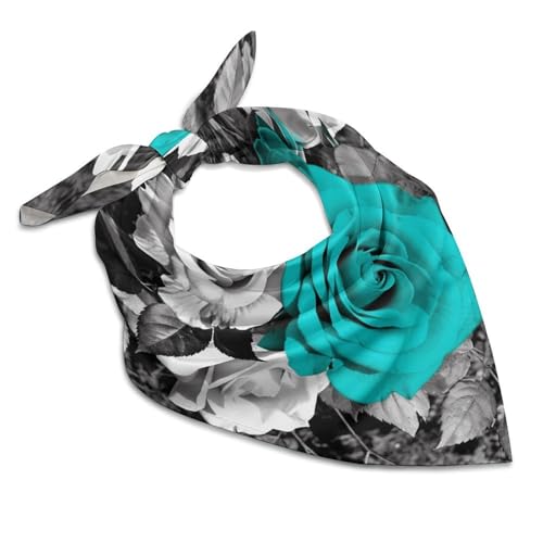 Head Scarf for Women Black White Teal Gray Rose Flowers Women's Satin Silk Scarf Square Satin Hair Scarves Silk Bandana