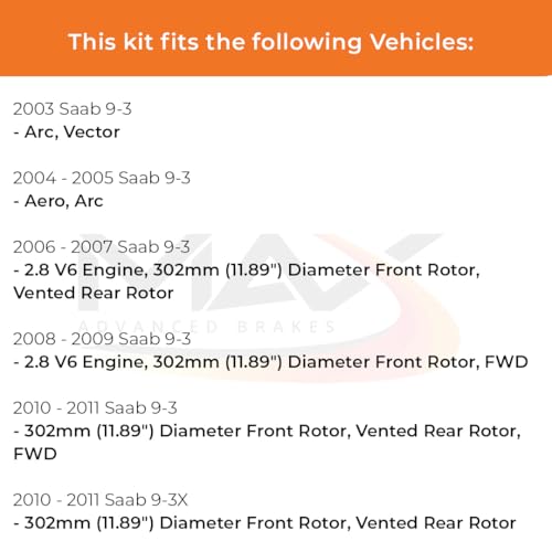 Image of Max Advanced Brakes Front & Rear Brake Kit Compatible With 2003-2011 Saab 9-3 9-3X w /11.89 inch Fr Rotor Vented Rear Rotor Replacement Premium OE Disc Brake Rotors and Ceramic Brake Pads