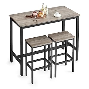 VASAGLE Bar Table Set, Bar Table with 2 Bar Stools, Dining table set, Kitchen Counter with Bar Chairs, Industrial for Kitchen, Living Room, Party Room, Greige and Black ULBT015B02 VASAGLE Bar Table Set Bar Table with 2 Bar Stools Dining table set Kitchen Counter with Bar Chairs Industrial for Kitchen Living Room Party Room Greige and Black ULBT015B02