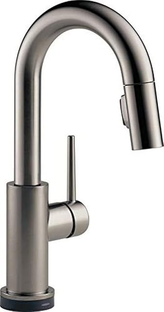 Delta Faucet Trinsic Black Stainless Bar Faucet with Pull Down Sprayer, Bar Sink Faucet Single Hole, Wet Bar Faucets Single Hole, Prep Sink Faucet, Touch2O Technology, Black Stainless 9959T-KS-DST