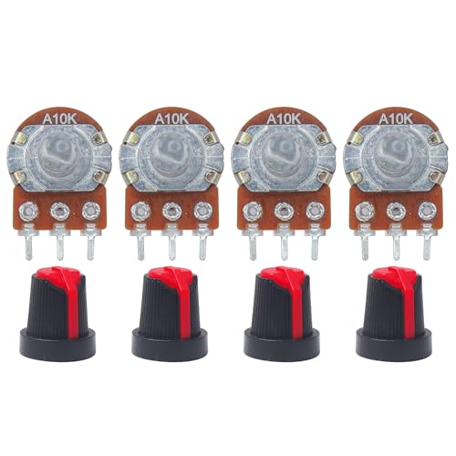 Image of Electronic Spices 10k 3Pin D Shaft Potentiometer Volume Pot 10K with Knob for Multiple Applications (Pack of 4)