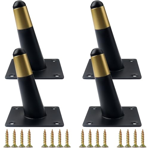 Roellgs Metal Diagonal Furniture Legs, 4 Pieces Support Modern Tapered Replacement for Desks, Beds, Cabinets, Chairs, Sofas, Black Gold (10 cm) ro-19-6-19