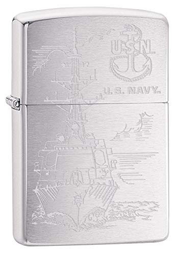 Zippo US Navy Boat and Anchor Brushed Chrome Pocket Lighter