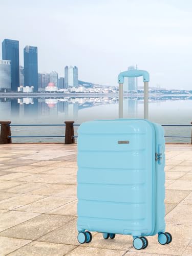 Image of Teakwood MA Trolley Bag, Hard Cabin with Zipper Closure, Adjustable Push Button & Cross Side Strap, Number Lock System 360 Degree (Small, Sky Blue)