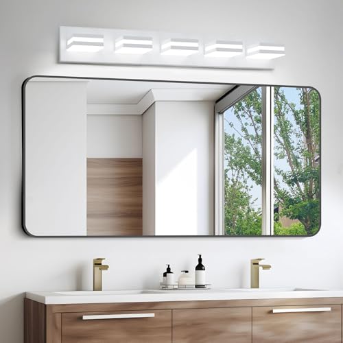 Image of IZORRO LED Modern Bathroom Lights Fixtures(5-Light,Dimmable,360Rotate),Matte White Acrylic Wall Lighting,Vanity Lights for Bathroom Over Mirror - 6000k 30In (No Assembly Required)