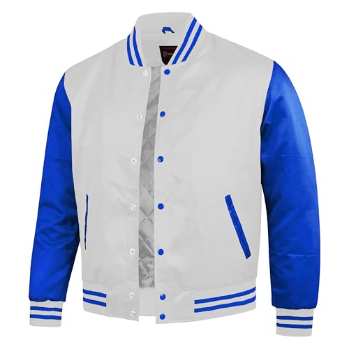Unisex Satin Varsity Jacket White Body & Multicolor Sleeves, Lightweight Bomber, Streetwear Style3
