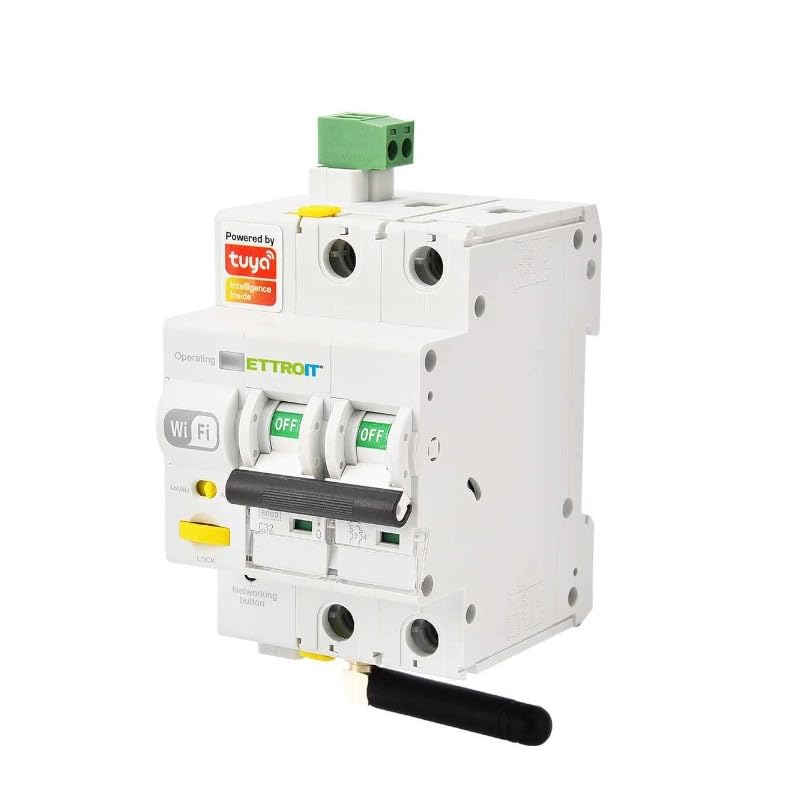 ETTROIT INTERRUTTORE MAGNETOTERMICO SMART WIFI 2P 32A RIARMO AUTOMATICO APP TUYA OCCUPA 3 MODULI DIN