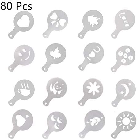 MIAO JIN 80 Pcs Food Grade Plastic Coffee Stencils Coffee Art Template Decorating Stencils for Latte Cappuccino Coffee Foam Stencils (Frosted Transparent)