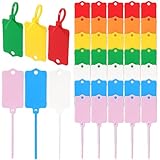 100 Pcs Plastic Shipping Tags, 2.44 x 1.45 Inch Writable Blank Hanging Tags with Sealing Strap, Waterproof...