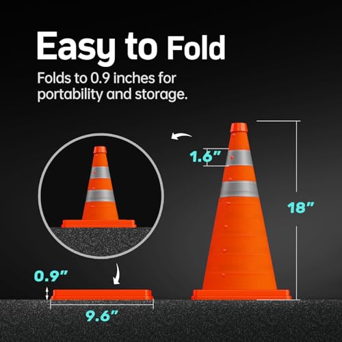 Image of BATTIFE 6 Pack 18 Inch Collapsible Traffic Cones, Orange Safety Cones