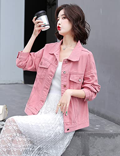 happlan Embroidered Denim Jacket for Women Loose Lapel Button Down Print Shirt Coat Shacket3