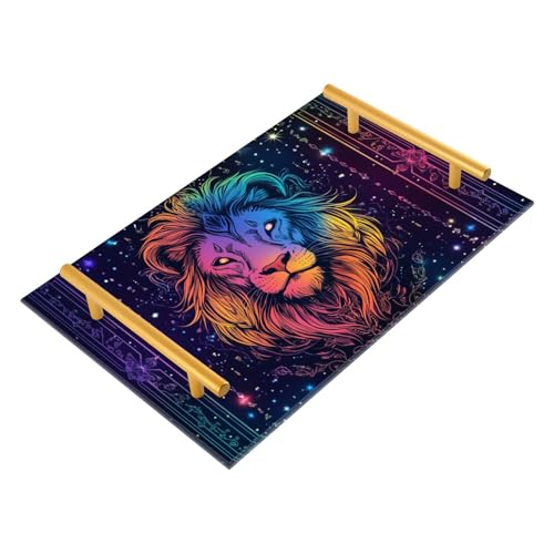 Dreamy Colors Tarot Lion - Bandeja decorativa de acrílico para bebidas con asas, bandeja de desayuno para joyas, perfumes para cama, bandeja decorativa para la sala