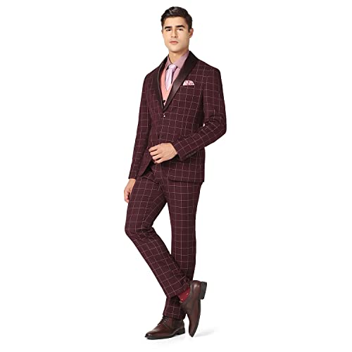 Image of Blackberrys Men Poly-Blend Checks Slim Fit Shawl Suits
