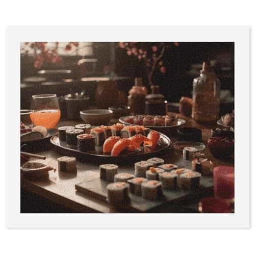 Peinture par numéros adulte grand format 56,9x47cm toile motif sushi asiatique