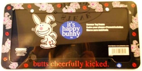 Happy Bunny Kiss Butt Glitter License Plate Frame