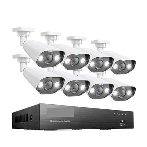 De Cámara IP PoE Seguridad PTZ 8 Canales Y 5 MP, Audio Bidireccional, Detección Facial IA, Kit NVR, Videovigilancia For Exteriores Hogar(None,5MP 8pcs Bullet Cams)