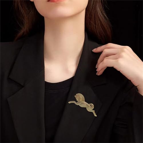 Image of Dreuyet Horse Brooch Pin Horse Racing Suit Lapel Pin for Women Men Rhinestone Antique Gold Horse Animal Brooch Clothing Outfits Accessory Jewelry