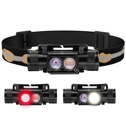 sofirn D25LR Lampe Frontale LED Rechargeable USB C, Lumière Rouge Deep Red 660nm et Lumière Blanche Haute Fidélité (IRC 90+), IPX6 Étanche, Légère pour...