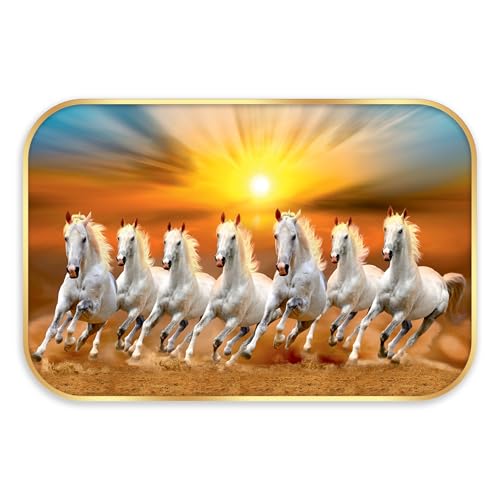 Image of Indianara Vastu Running Seven Horse Wall Art Painting with Frame 18 Inches x 12 Inches (Style 1)