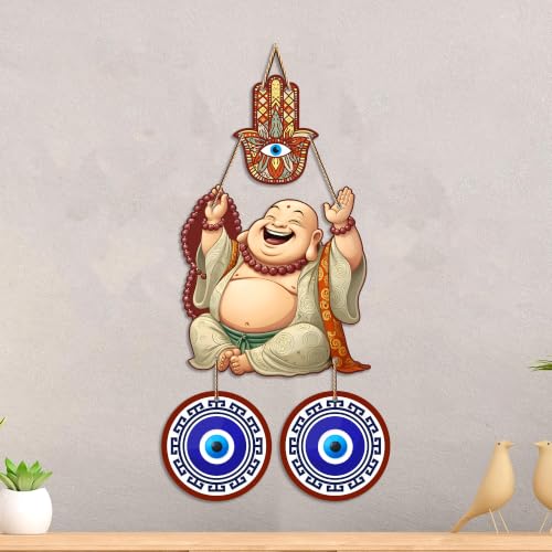 Image of Artvibes Laughing Buddha Evil Eye Wall Hanging for Home Entrance Door | Living Room | Bedroom | Prosperity Wealth and Good Luck Decor | Positive Energy Nazar Battu Accent Gift Item (WH 85142N)
