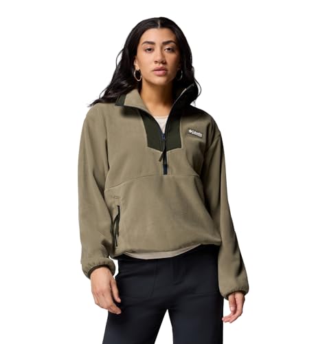 Columbia Womens Sequoia Grove Half Zip Fleece Jacket, Stone Green/Greenscape/Collegiate Navy, Large