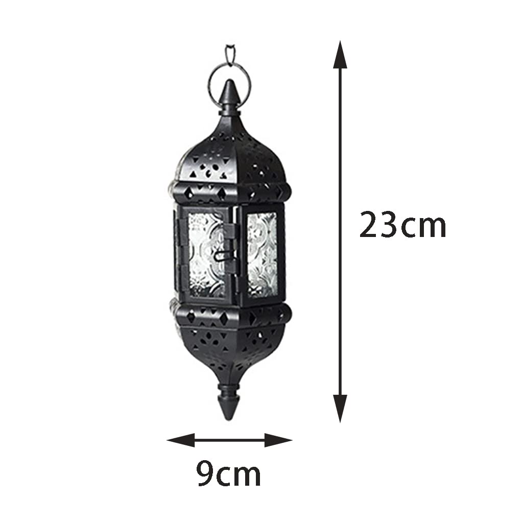 Lanterne decorative a candela, Portacandele decorativi esagonali in stile marocchino, lanterne da esterno(Black)