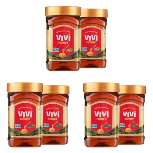 Image of VIVI Natural Honey 1kg (Pack of 6) | Non-GMO Project Verified | 100% Pure Honey | 0% Added Sugar | 0% Preservatives | Globally Certified Honey