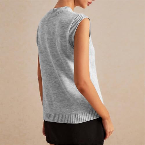 Image of Women Button Down Knit Sweater Vest Casual Loose Fit Crew Neck Sleeveless Button Front Knitted Sweater Cardigan