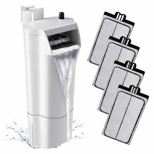Image of GOZILLA Turtle Tank Filter 105GPH, Low Water Level Turtle Tank 5W Fish Tank Aquarium Filters for Small Tanks up to 20 Gallons Include 4 Replacement Cartridge.(White)