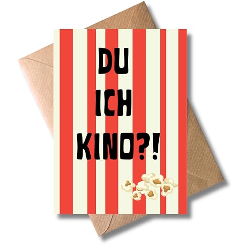 WBdesignz Einladung Date Karte mit Umschlag - Geschenkkarte zum Valentinstag Du Ich Kino?! Popcorn Packung Date Night Liebe Romantik Liebeskarte für Partner Date (DIN A6)