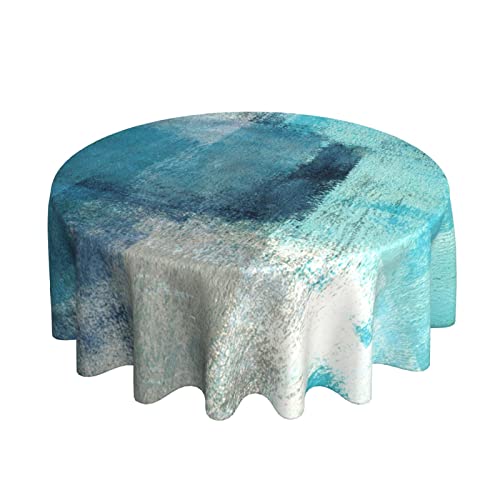 Teal Grey Abstract Art Painting Round Tablecloth Washable Reusable Decoration Table Cover For Kitchen Party 60" #TOP15