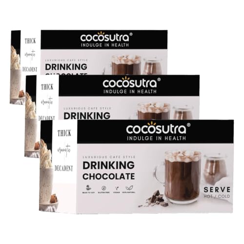 Image of COCOSUTRA Drinking Chocolate Mix | Swiss Vanilla | 20 Single-Serve Sachets (20g Each) | Vegan & Gluten Free | No Preservatives | Enjoy Hot or Cold | Ready in 2 Minutes | 400g (Pack of 3)