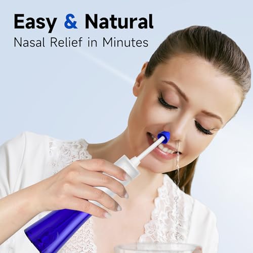 Image of Dual Powered Nasal Irrigation System Nasal Rinse & Wash | Quick Relief of Nasal Discomfort with 30 Salt Packets, 2 Sets of Nose Pillows, Rechargeable, 2-Year Service Support