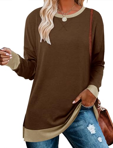 BETTE BOUTIK Women's Drop Long Sleeve Sweatshirts Casual Crewneck Tunic Tops Sweartshirts With Side Slits S-3XL