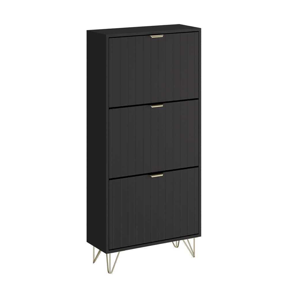 Vicco Szafka na buty "Helge", Czarny, 60 x 128.5 cm | 3 przedziały, pour le rangement et l’organisation des chaussures dans l’entrée