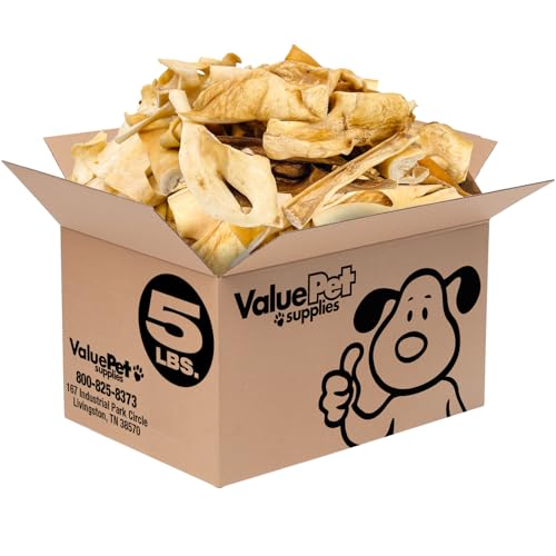ValueBull Beef Cheek Slices, Long Lasting Dog Chews, Varied Sizes, Shapes, & Colors, 5 Pound Bulk Pack - Long Lasting Dog Chews, Rich in Collagen, Single Ingredient, Cleans Teeth