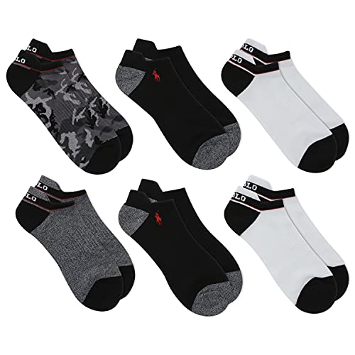 POLO RALPH LAUREN Men's 6-Pack Camo Low Cut Sock, Black Assorted, 10-13