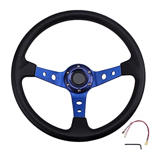 Image of AUTO SNAP 14Inch Blue Universal Steering Wheel for Sports Car Look Rally Race Off Road with Color Blue