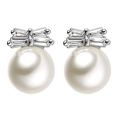Boucles d'oreilles clous en argent 925 avec perle d'imitation et cristal scintillant pour femme