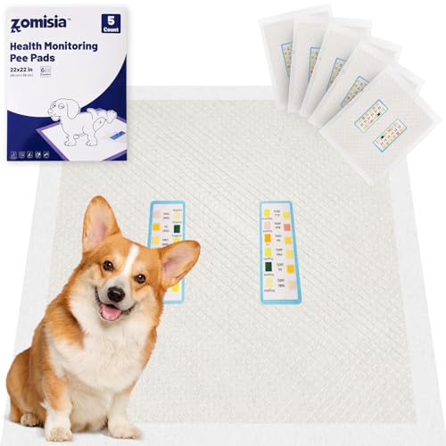 ZOMISIA Health Monitoring Puppy Pee Pad with Color Indicators, 22"x22" 5 Counts - 6-Parameter Urine Test, Disposable Dog Potty Training Pads , Odor-Control, Super Absorbent & Leak-Proof