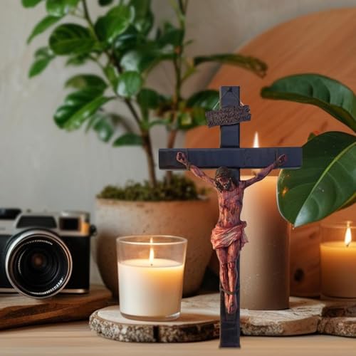Crucifixo católico,Crucifixo católico para parede,Arte de parede cristã realista para meditação - Es