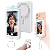 Vlog Selfie Monitor Screen for iPhone 17 Series & Android,Built-in Speaker,Wireless & Wired Magnetic 4K/1080P Phone Back Camera Monitor with Remote Control for Live Stream TikTok (White)